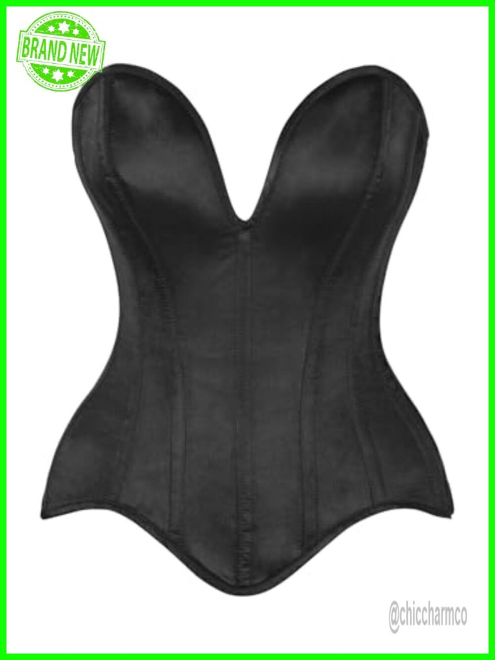 Satin Overbust Corset Steel Boned Side Zipper Lacing Bustier